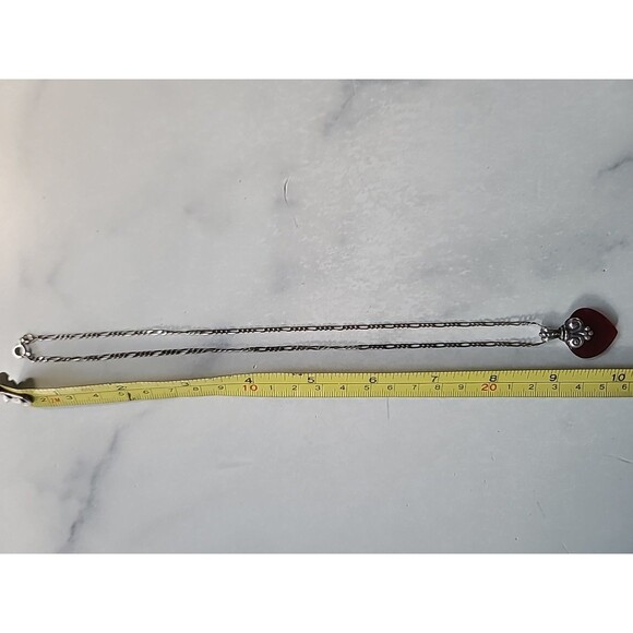 925 Sterling Silver Red Glass Scrolls Heart Shaped Pendant Necklace Vintage,READ - Picture 9 of 10